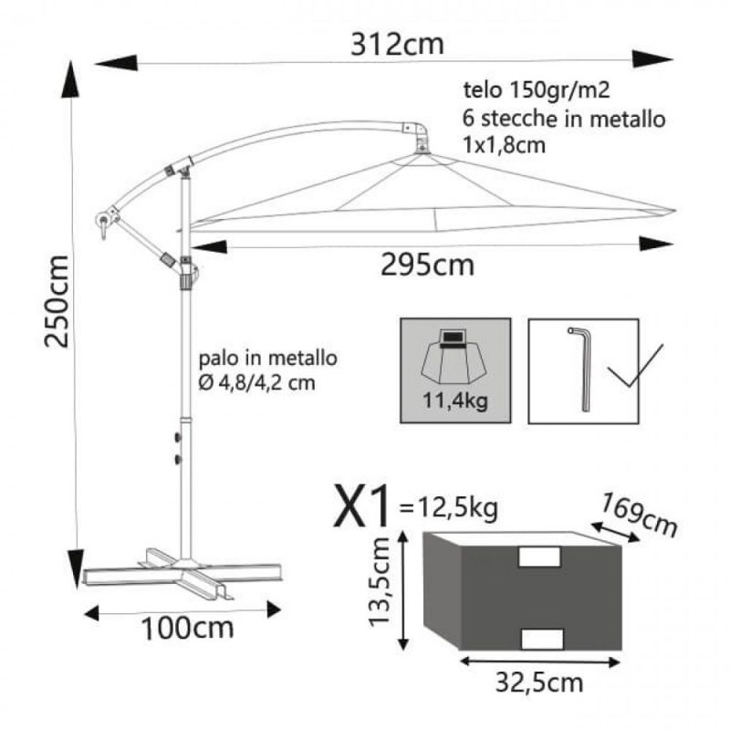 OMBRELLONE ERIS P/L Ø 3 PALO NERO TELO BEIGE