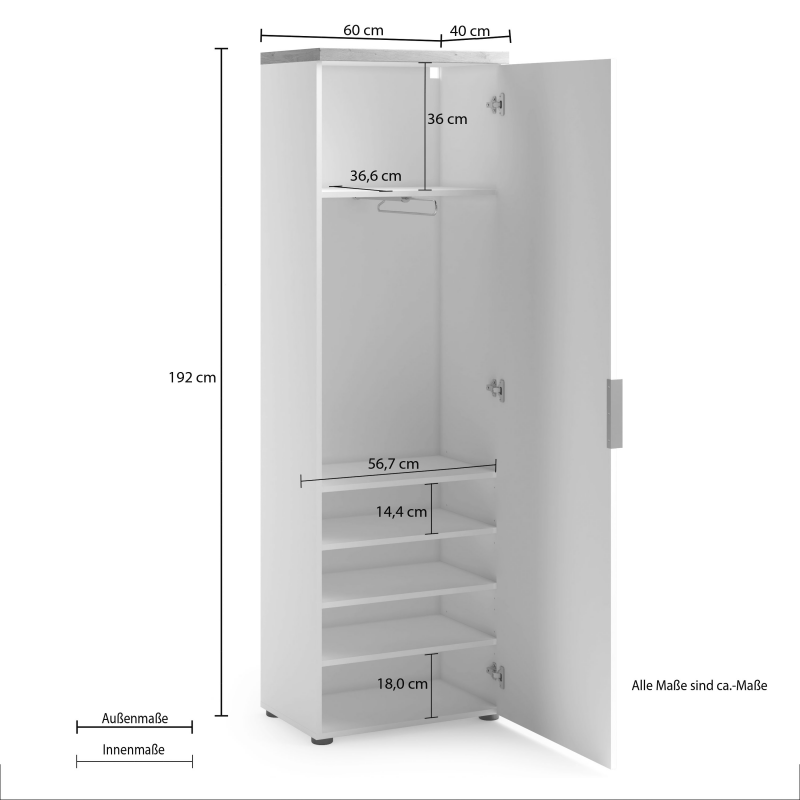 Armadio ad 1 anta con 5 ripiani IDEA made in Italy