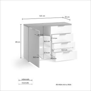 Zoom Sideboard con 1 anta e 4 cassetti made in Italy