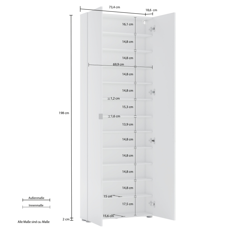 Scarpiera con 2 anta a specchio e 10 ripiani Spazio made in Italy