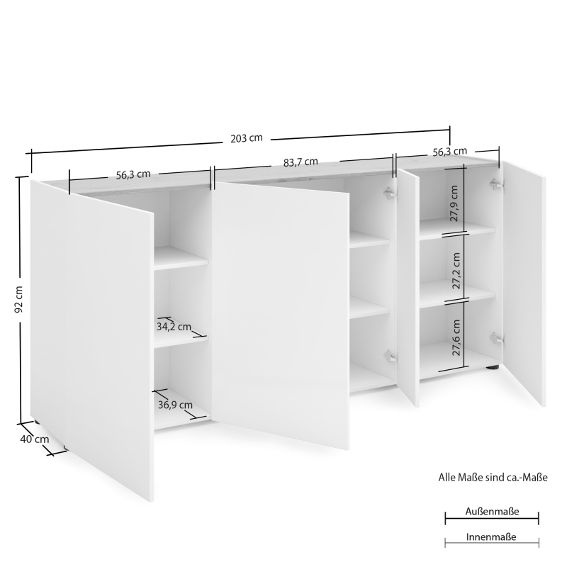 Sideboard a 4 ante (1 piccola) TANGO made in Italy