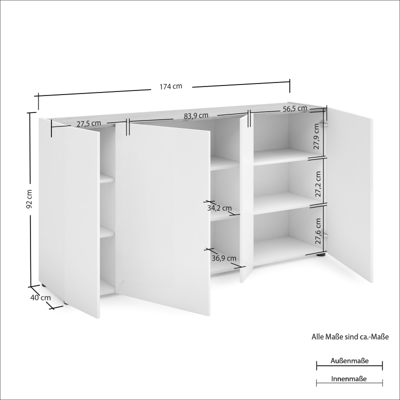 Sideboard a 4 ante (2 piccole) TANGO made in Italy