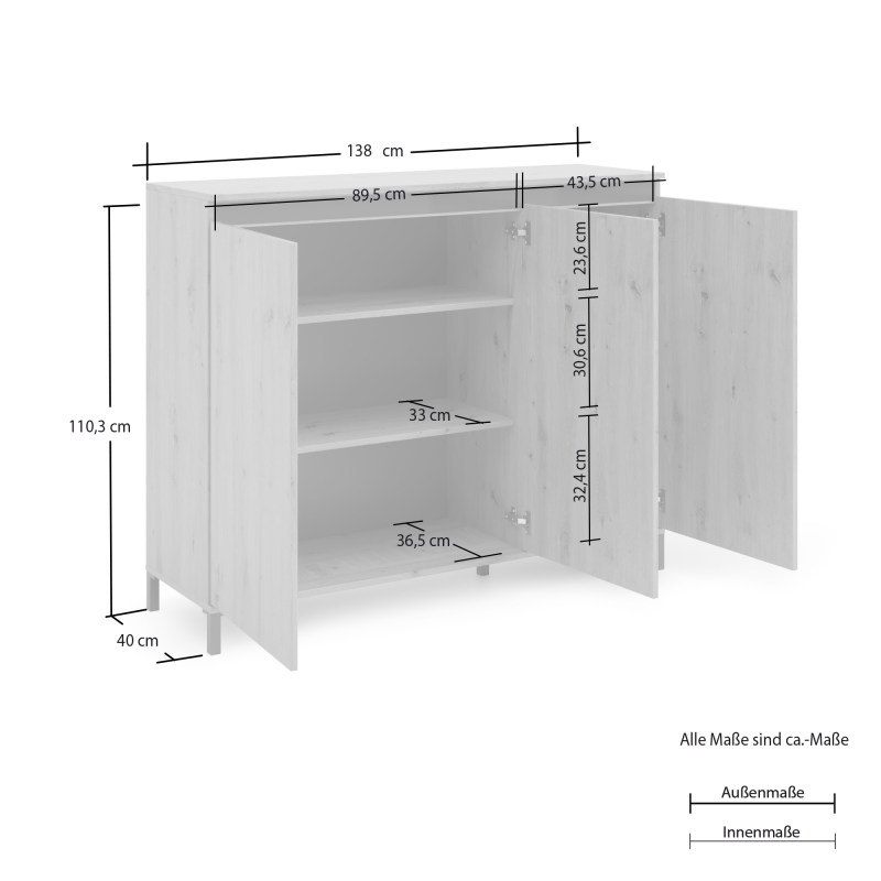 Highboard a 3 ante artisan GENIO made in Italy