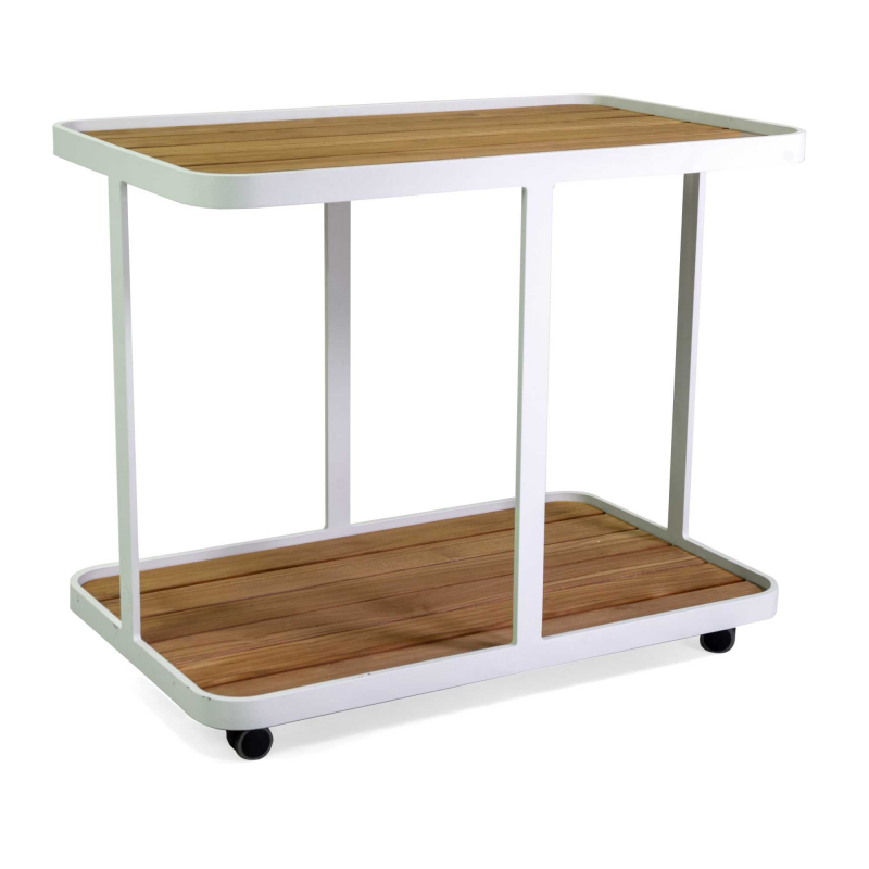 Carrello alluminio Honolulu bianco top legno teak cm 93x53h77