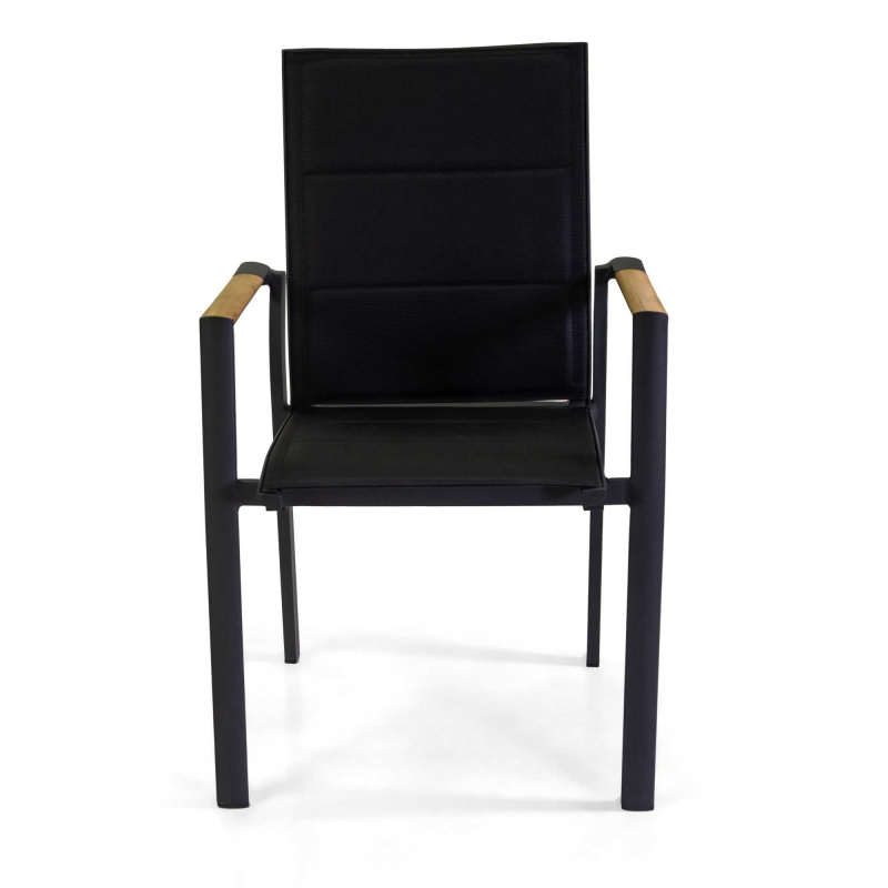 Poltrona alluminio Rachel nero con textilene nero e teak 56x58h45/88