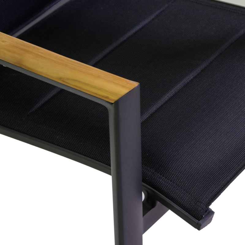 Poltrona alluminio Rachel nero con textilene nero e teak 56x58h45/88