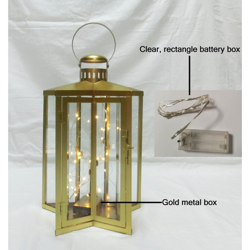 Lanterna led metallo stella oro cm 27,5x27,5h42/48