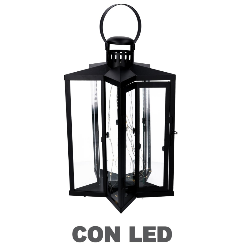 Lanterna led metallo stella nero cm 27,5x27,5h42/48