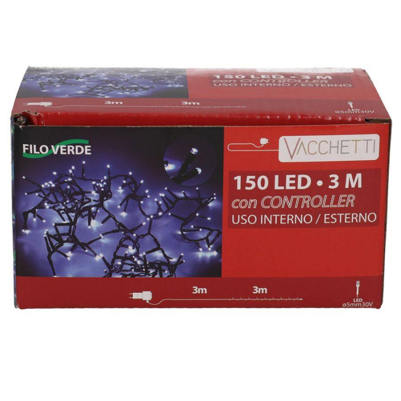 Luce filo 150 led bianco freddo controller cm 300 al. fissa uso esterno