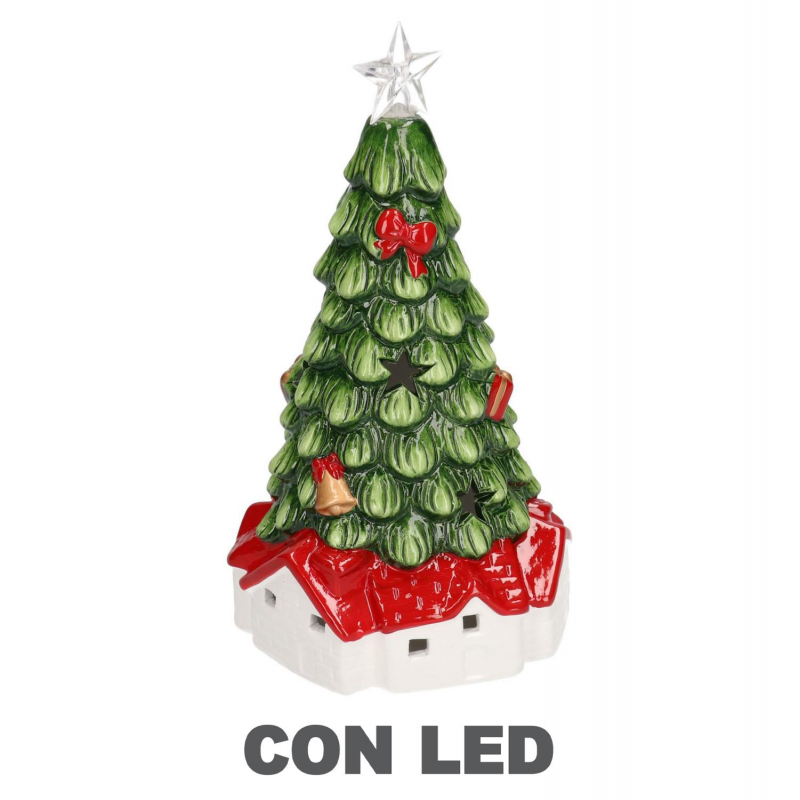 Albero ceramica verde con led cm 16x15,5h30,5