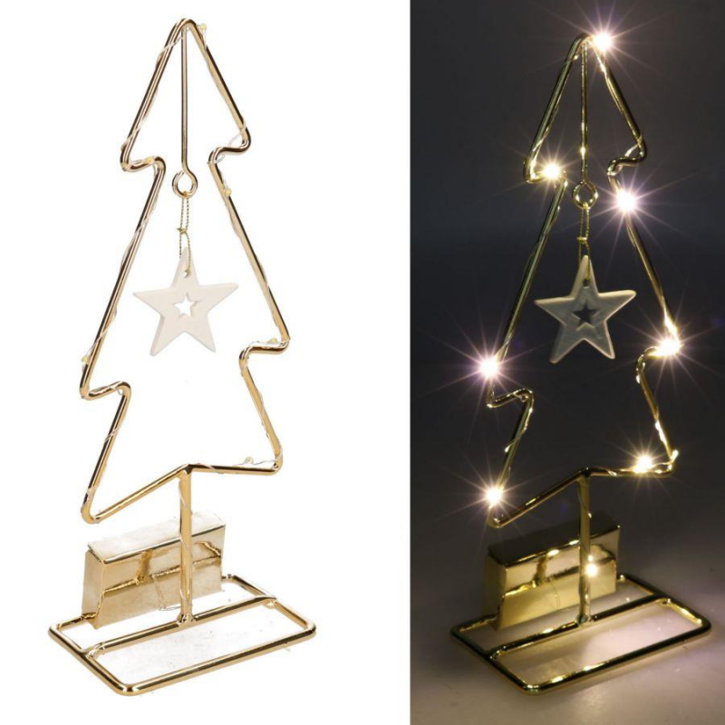 Albero metallo oro con led e stella cm 10,5x7h27,5