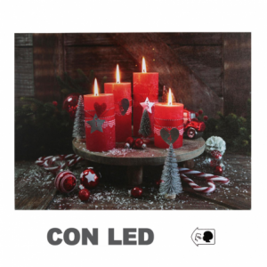 Quadro legno led candele rosse rettangolare cm 40x30x1,8