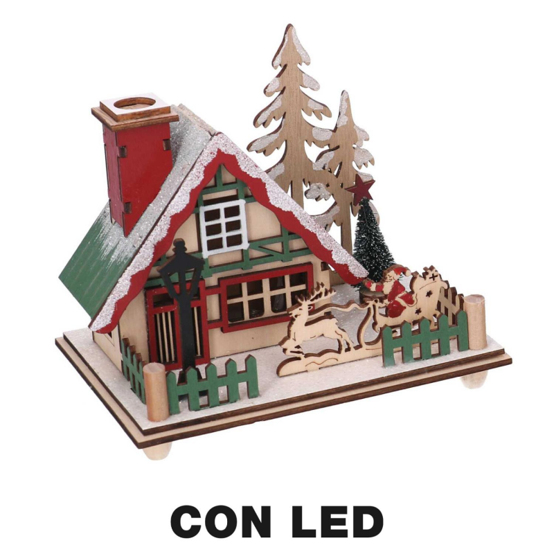 Casetta legno led naturale cm 14x10h12,5