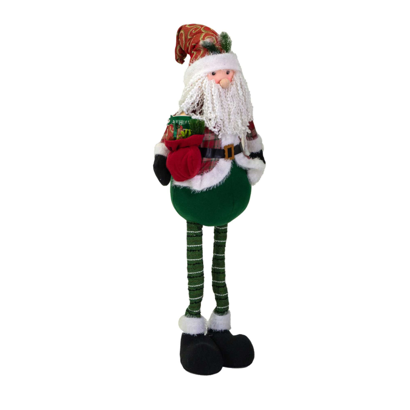 Babbo natale tessuto verde rosso con gambe telescopiche cm 36x19h65/100