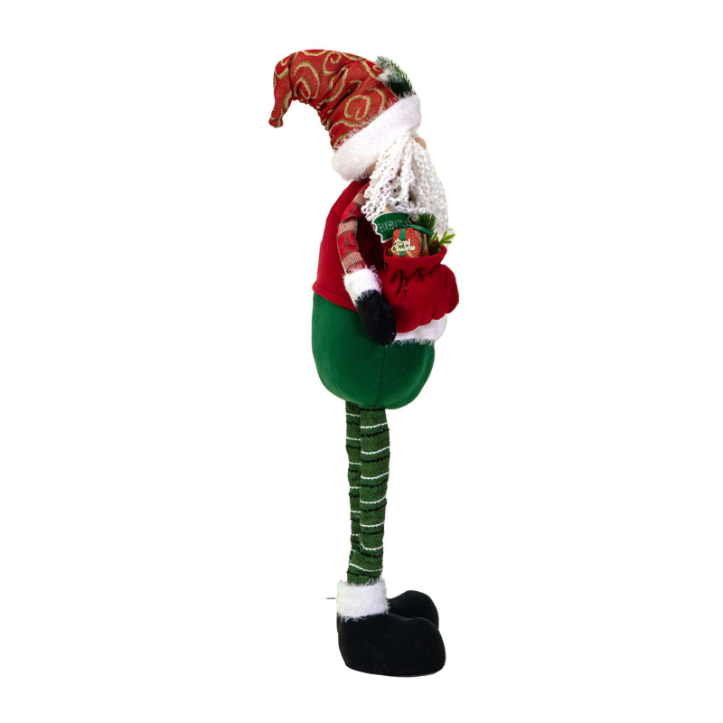 Babbo natale tessuto verde rosso con gambe telescopiche cm 36x19h65/100