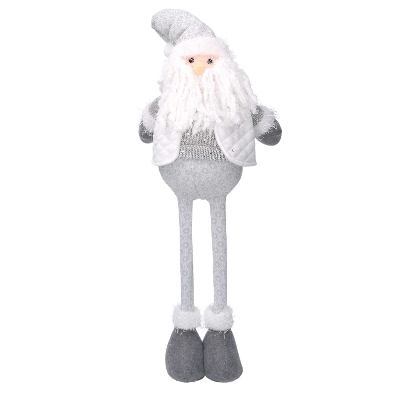 Babbo natale tessuto bianco grigio con gambe telescopiche cm 13x9h33/56