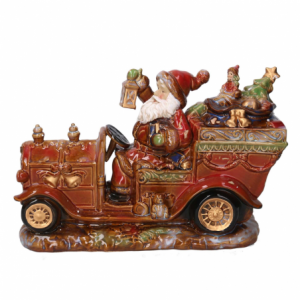 Babbo natale ceramica su trenino rosso cm 34x14h23