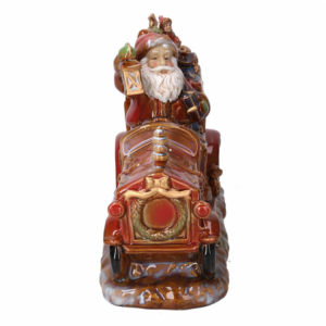 Babbo natale ceramica su trenino rosso cm 34x14h23