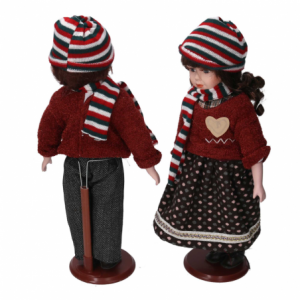 Decorazione tessuto coppia bambini righe rosso cm 19x11h40