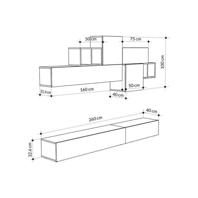 Parete attrezzata Tromen 260 cm. antracite e rovere MTV234477