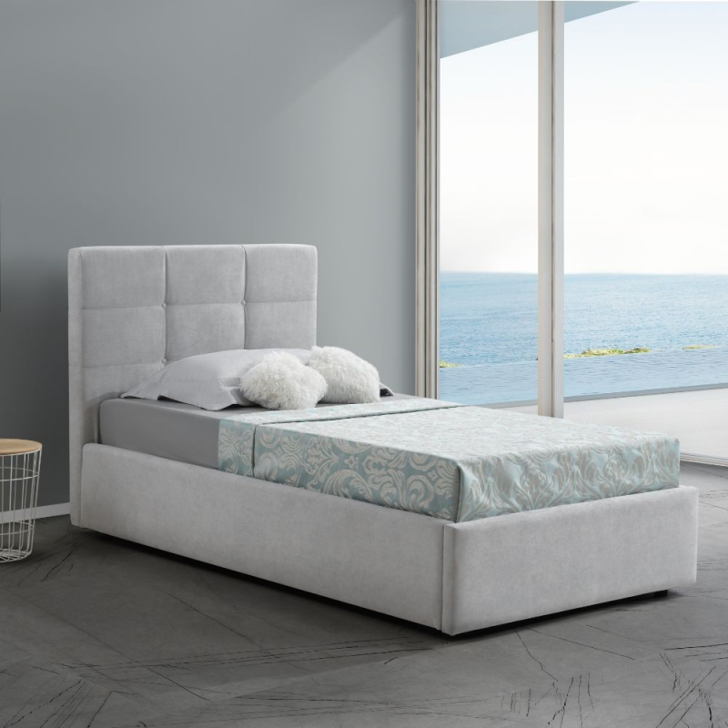 Letto singolo con contenitore Napoli grigio Soro 90