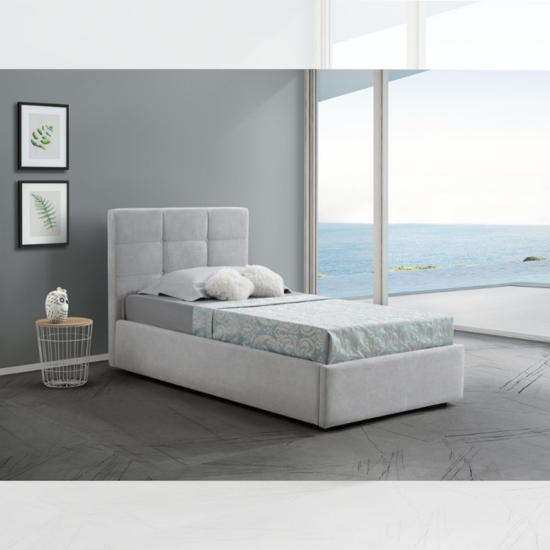 Letto singolo con contenitore Napoli grigio Soro 90