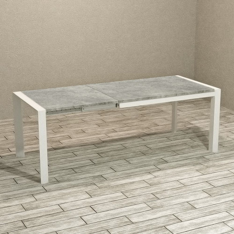 Tavolo rettangolare allungabile Golia 130x80 struttura bianco e piano cemento