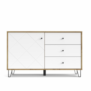 Zoom Credenza Bollo 5 con anta e 3 cassetti colore rovere e bianco