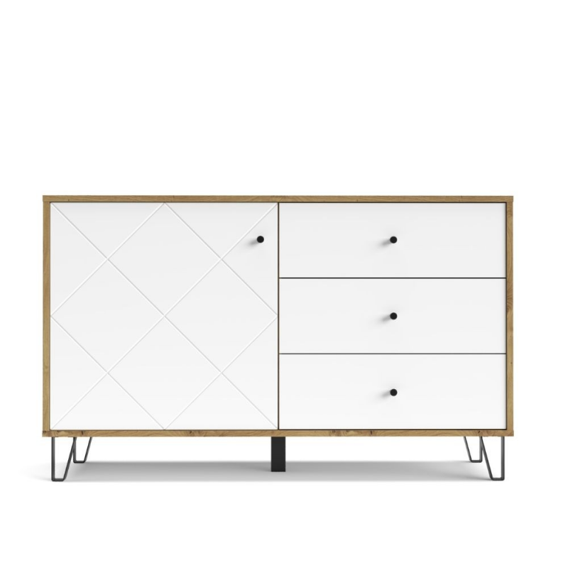 Credenza Bollo 5 con anta e 3 cassetti colore rovere e bianco