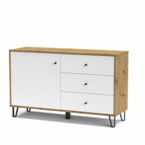 Credenza Bollo 5 con anta e 3 cassetti colore rovere e bianco