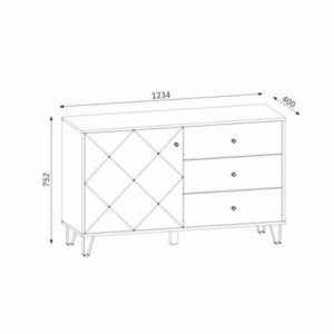 Credenza Bollo 5 con anta e 3 cassetti colore rovere e bianco