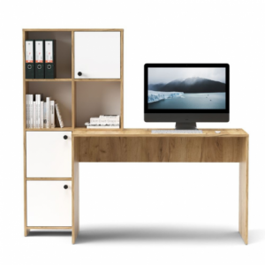 Zoom Scrivania con libreria Halk colore rovere e bianco