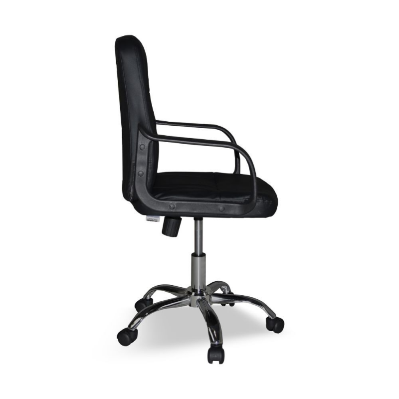 Poltrona da ufficio PC116P in ecopelle nero e base cromata