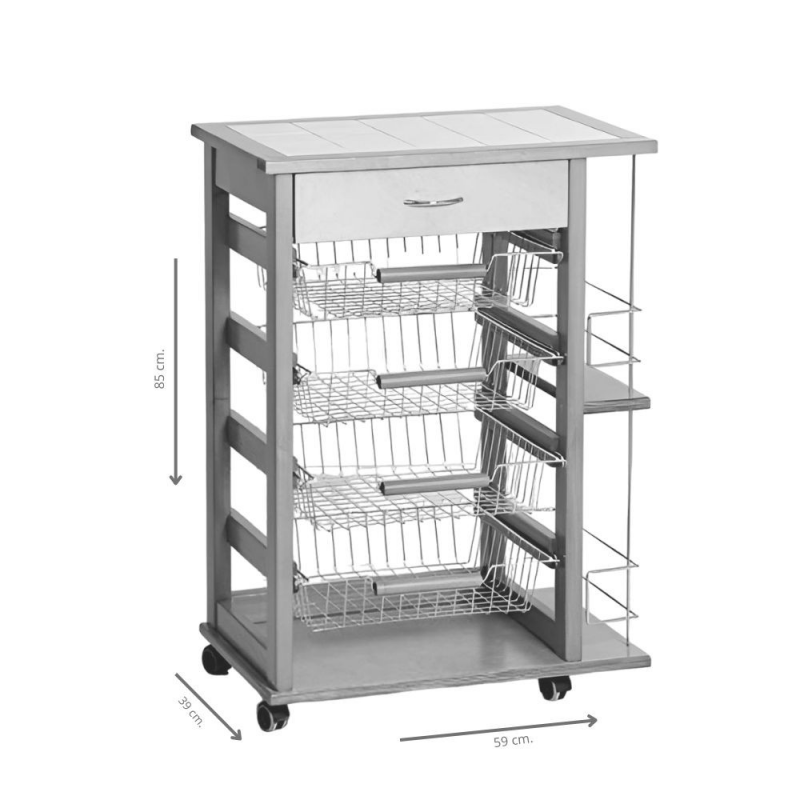 Carrello Vesuvio con cassetto e portabottiglie bianco