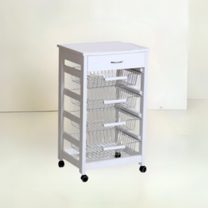 Carrello Vesuvio con cassetto senza base con piano in legno bianco