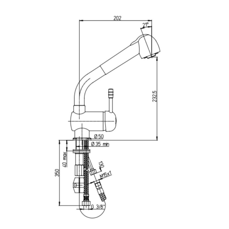 Miscelatore monoforo lavello doccia estraibile Paini 64CN566 satinato