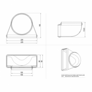 Zoom Curva verticale per cappe BVCVQT229 da tondo a rettangolare 22x9 cm