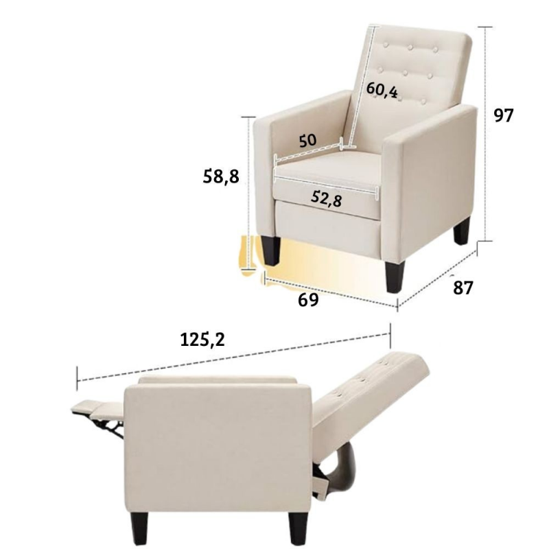 Poltrona Malea recliner 4 punti massaggianti in tessuto beige