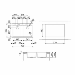 Zoom Lavello Smeg VZ3434B 79x50 cm 2 vasche colore bianco