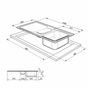 Zoom Lavello Smeg LV100D3 1 vasca + 1/2 con gocciolatoio destro 100x50 cm inox