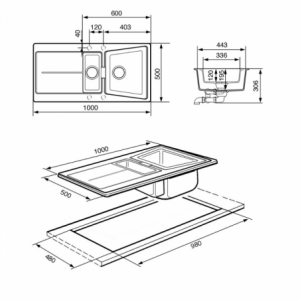 Zoom Lavello Smeg LC102AL 100x50 cm 1 vasca +1/2 con gocciolatoio reversibile