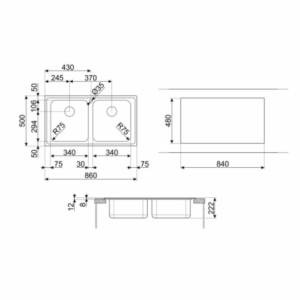 Zoom Lavello Smeg LP8622 inox 2 vasche 86x50 cm