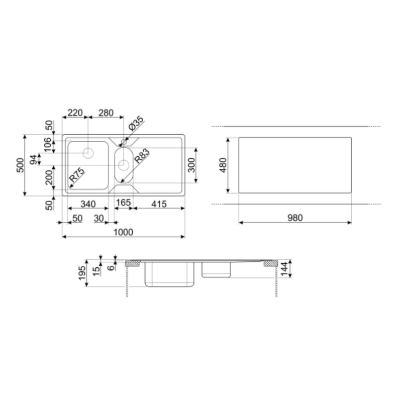 Lavello semifilo Smeg LP102D2 inox 100x50 cm 1 + 1/2 con gocciolatoio destro