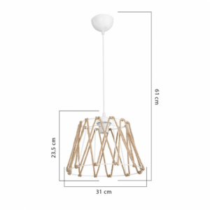 Lampada da soffitto Evren ASZ1029 in metallo bianco e paralume in corda iuta