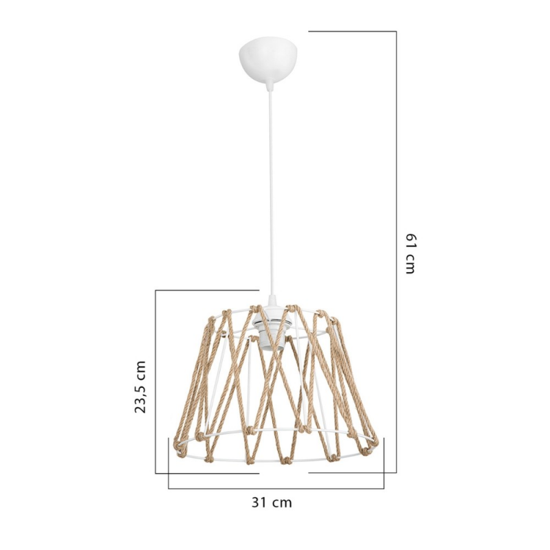 Lampada da soffitto Evren ASZ1029 in metallo bianco e paralume in corda iuta