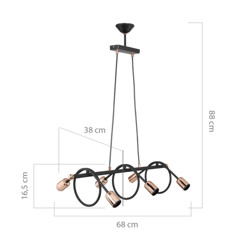 Lampada da soffitto Derbent MDL3938 in metallo nero con sei porta lampade