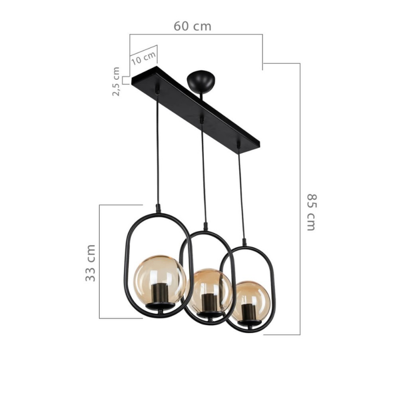 Lampada da soffitto Narissa ASZ1332 in metallo nero con tre portalampada