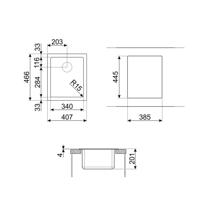 Lavello Smeg VQR40 una vasca 40x50 cm semifilo inox