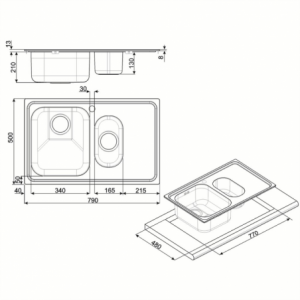 Lavello Smeg SP7915SN 79x50 cm 1+1/2 vasca con gocciolatoio sinistro acciaio inox nero