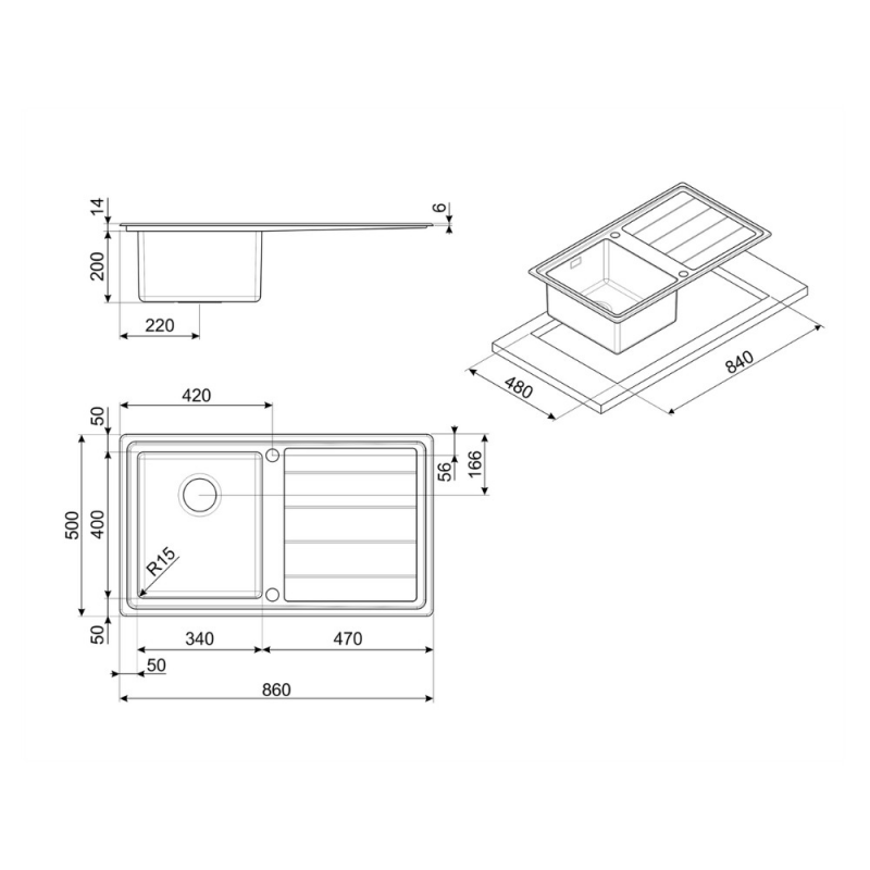 Lavello Smeg LPK861D3 una vasca con gocciolatoio destro 86x50 cm inox